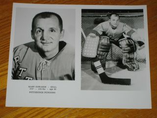 Undated 1967 Pittsburgh Penguins Marv Edwards Media Nhl Team Photograph Picture
