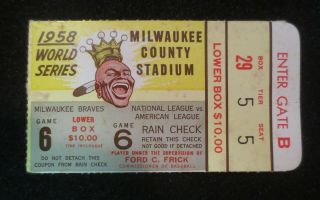 ☆ 1958 World Series Ticket Stub - Game 6 - Milwaukee Braves V York Yankees