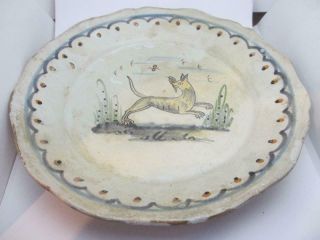 Rare Antique 18th Century C1785 Nevers French Faience Pottery Plate Dog Bird