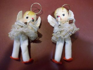 2 Vtg Cotton/chenille Angel Ornaments W/ Candle,  Japan