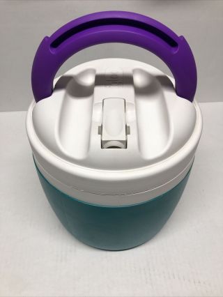 Vtg Igloo Elite 1/2 Gallon Water Cooler Jug With Spout Teal Purple Handle Insert 2
