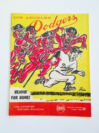 Rare Vintage 1965 La Dodgers Baseball Official Program Score Card 1