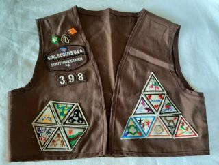 Vintage Brownie Girl Scout Vest W/ Patches Badges Pins Pennsylvania 2001 Space