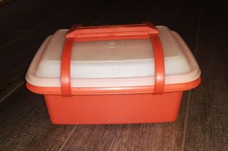Vintage Tupperware Pack N Carry Lunch Box 1254 - 8 W/handle & Lid Paprika Red