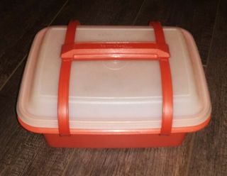 Vintage Tupperware Pack N Carry Lunch box 1254 - 8 w/handle & lid paprika red 2