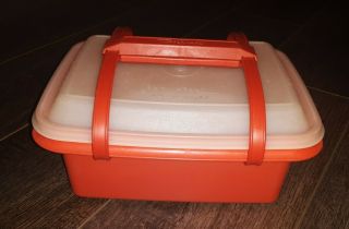 Vintage Tupperware Pack N Carry Lunch box 1254 - 8 w/handle & lid paprika red 3