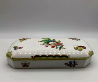 Antique Herend Hungary Porcelain Hand Painted Butterfly Jewelry Trinket Box 6.  5”