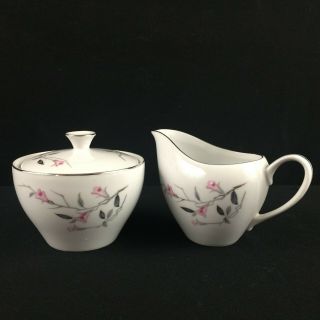 Vtg Sugar Bowl And Creamer By Fine China Of Japan Cherry Blossom 1067 Pink