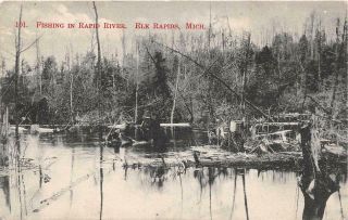 Elk Rapids Mi 1907 - 14 View Of Fishing In The Rapid River Vintage Michigan 568