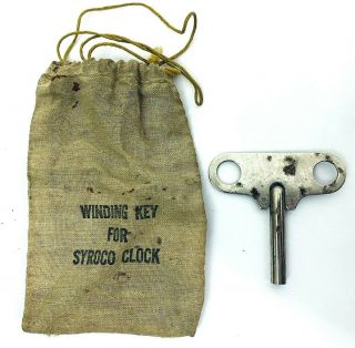 Vintage Syroco Wind Up Clock W/key & Cloth Drawstring Bag