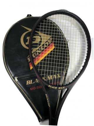 Vintage Dunlop Black Max Mid - Size Graphite Glass Tennis Racket W/case L2 / 4 1/4