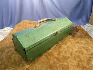 Vintage Metal Industrial Tool Box Storage With Removable Tray Insert Red 13.  5 "