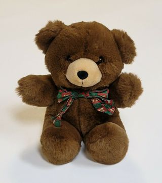 Vintage Plush Stuffed Teddy Bear 1999 Kids Of America Corp.  Brown W/ Bow 13 "