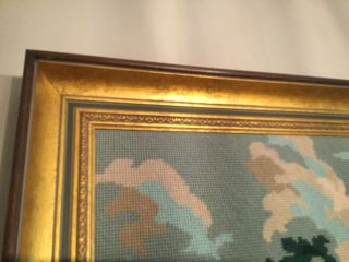 Large Framed Vintage Completed Needlepoint Canvas Art Tapestry 47x24 