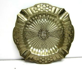 Vintage Antique Metal Crown Shield Coat Of Arms Ashtray