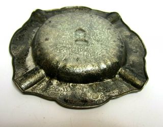 Vintage Antique Metal Crown Shield Coat Of Arms Ashtray 3