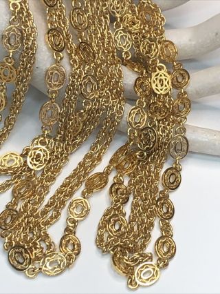 Vintage Monet Triple Strand Gold Tone Chain Necklace Gold Filigree Accents 31”