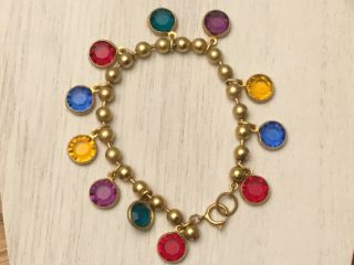 Vintage Estate Goldtone Beads & Window Pane Multi Color Beads Bracelet