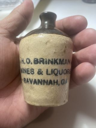 Antique Mini Brinkman Wines & Liquors Stoneware Jug Savannah Georgia Whiskey