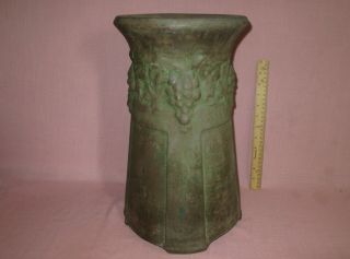 Antique Peter & Reed Pottery Moss Aztec Green Pedestal,  Grapes & Leaves 16 "