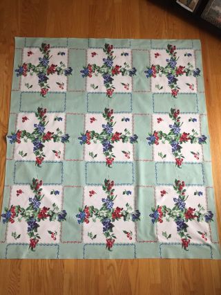 Vtg Mid Century Tablecloth 54”x48” Thick Cotton Berries Cherries Country Ob513