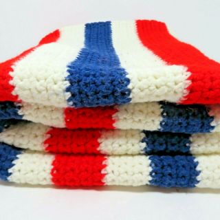 Vintage Handmade Crochet Throw Blanket - Afghan 55x45 Striped Red White Blue