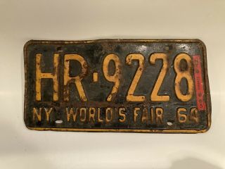 Vintage 1964 York Worlds Fair License Plate With Registration