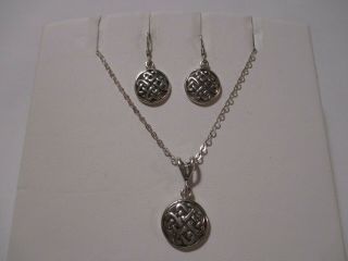 Vintage Sterling Silver Celtic Design Necklace And Earrings Set