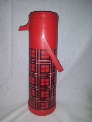 (b) Aladdin Pump - A - Drink Plastic Thermos 1 Quart P150 Vtg Red Plaid Checkered