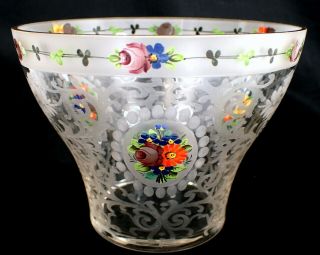 Antique Moser Czech Bohemian Gilt Gold Enameled Crystal Art Glass 5 3/4 " Bowl