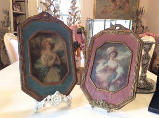 Vtg Antique Victorian Lady Plaques Italian French Style Frames Florentine