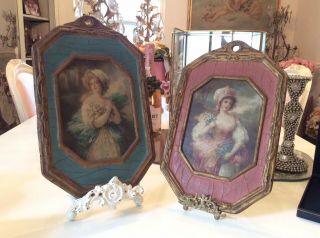 Vtg Antique Victorian Lady Plaques Italian French Style Frames Florentine 3