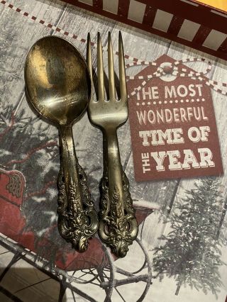 Grande Baroque By Wallace 2 Pc.  Baby Fork & Spoon Set,  Sterling,  Gently