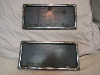 Pair Vintage 1940 - 50s Metal Chrome License Plate Frames Rat Rod 13 1/2 X 6 1/2