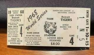 1968 World Series Ticket Stub: Detroit Tigers,  Game 4,  Vg/ex