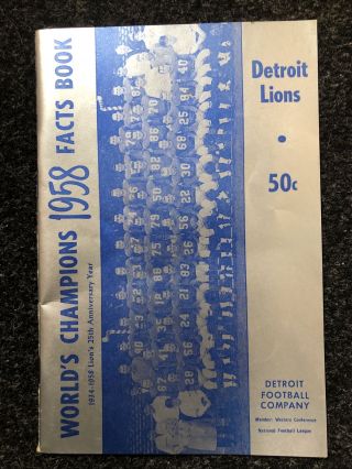 1958 Detroit Lions Media Guide Nfl Champ Football Press/fact Book Program