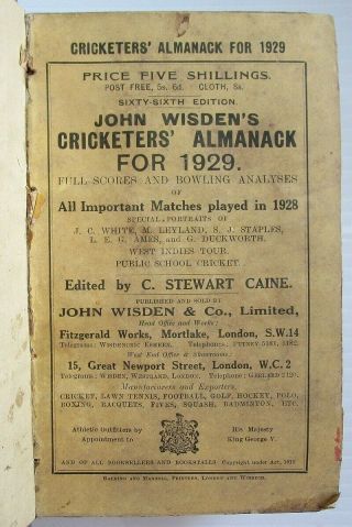 Wisden Cricketers Almanack 1929 Rebound