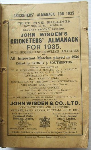 Wisden Cricketers Almanack 1935 Rebound