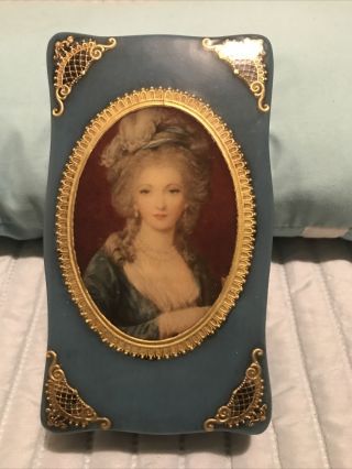Antique French Gilt Blue Box With Marie - Antoinette