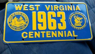 1963 West Virginia Centennial License Plate Tag 100 Year Anniversary Wv Wva