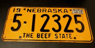 1958 Nebraska License Plate With 1959 Tag All 5 - 12325