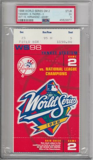 1998 World Series Ticket Game 2 Stub Psa 5 Yankees