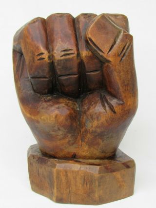 Large 8.  5 " Hand Carved Wood African Fist Power Vintage