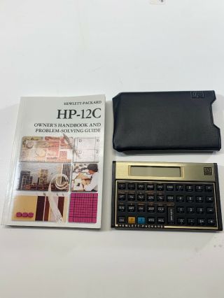 Vintage Hp 12c Calculator Gold Leather Case Handbook User 