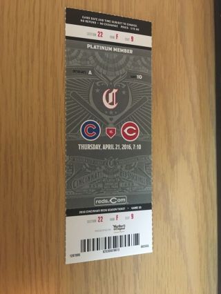 Jake Arrieta No - Hitter Full Season Ticket Reds Vs.  Chicago Cubs 4/21/2016