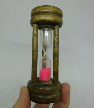 Vintage 3 Minute Hourglass Timer,  Wood With Pink Sand,  4 "