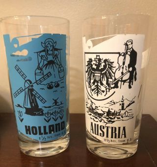 2 Vintage Pan Am Airlines Destination Drinking Glasses Holland & Austria