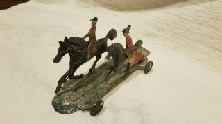 9 By 5 " Vintage/antique Tin Horse Pool Toy W/2 Riders