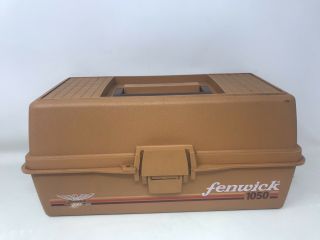 Vintage Fenwick 1050 Orange Fishing Tackle Box 2 Trays 13.  5 