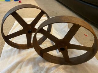 Vintage Antique Cast Iron Industrial Cart Wheel 13” Diameter Five Spoke Pair